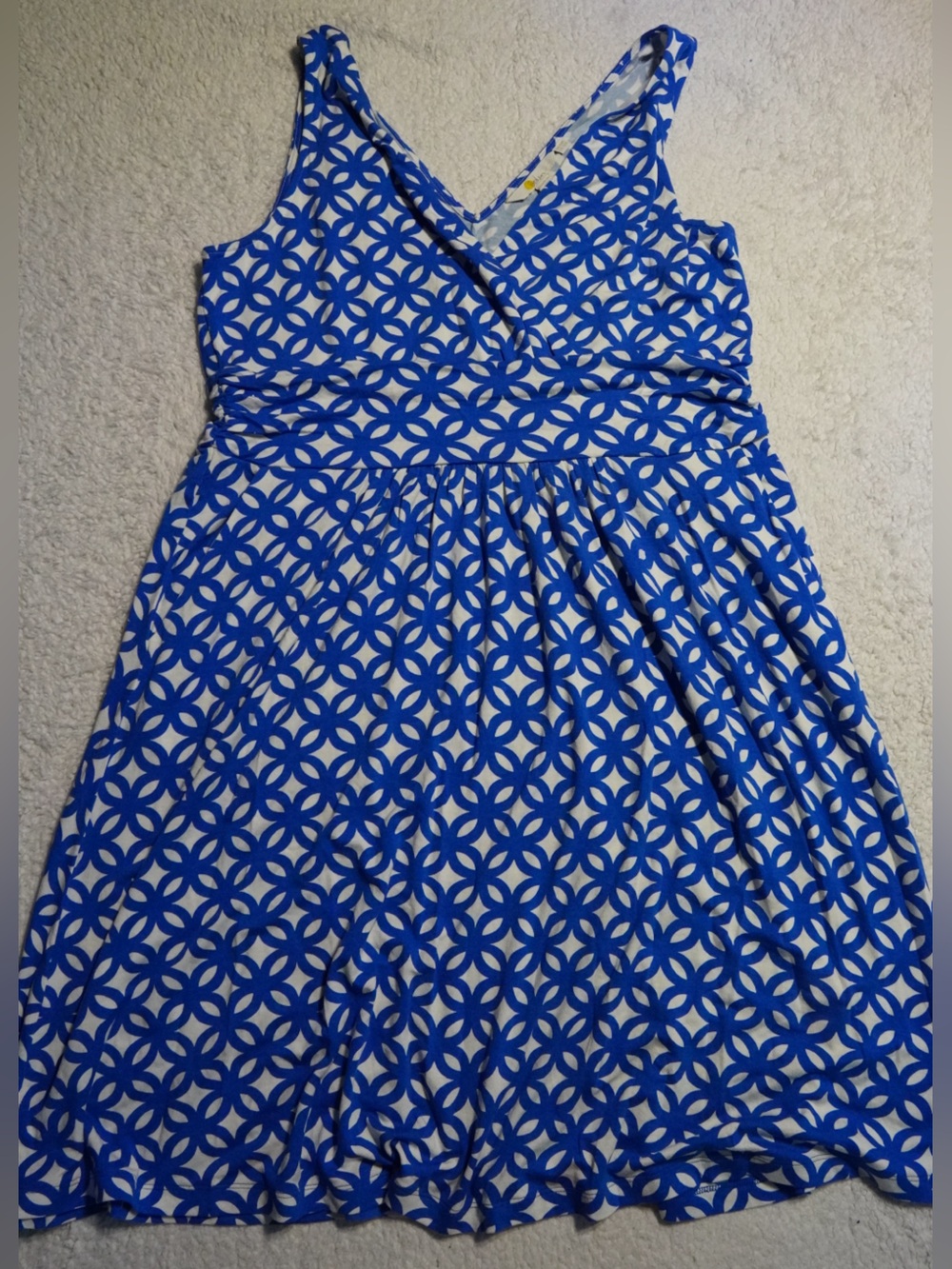 Boden Blue & White geometric print dress US 12 Sleeveless Summer